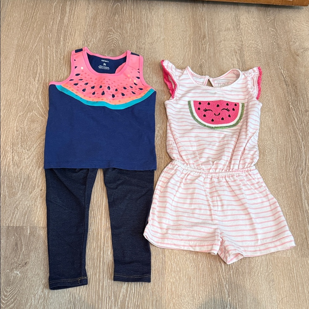 Kids Watermelon Themed Outfit Set - Pink and Navy